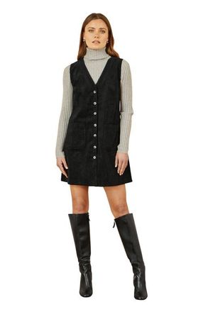Yumi V-Neck Cord Pinafore Dress in Black at Nordstrom, Size 10