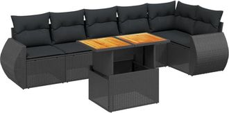 vidaXL Set De Comedor De Jard&iacute;n 7 Pzas Y Cojines Rat&aacute;n Sint&eacute;tico Negro Vidaxl