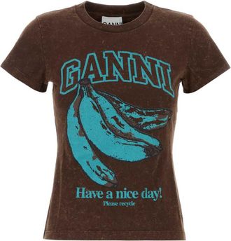 Ganni Brown Graphic Crew Neck T-Shirt