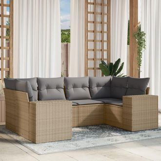 vidaXL Vidaxl - Juego De Sof&aacute;s Jard&iacute;n Con Cojines 6 Pzas Rat&aacute;n Sint&eacute;tico Beige