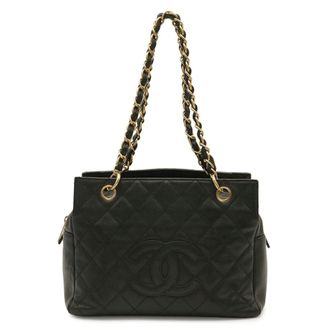 Chanel Matelasse Black Grained Calfskin Shoulder Bag Tote Bag (Pre-Owned)