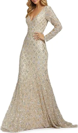 Mac Duggal Geometric Embellished Evening Gown in Nude Rose at Nordstrom, Size 2