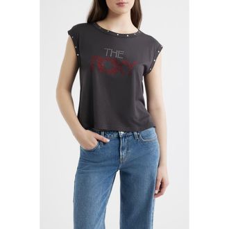 Daydreamer The Roxy Rhinestone Graphic T-Shirt in Reactive Black at Nordstrom, Size X-Large