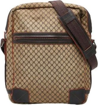 Celine Pre-owned Cross Body Bags, male, Brown, Size: ONE SIZE Pre-owned Macadam Canvas Leather Shoulder Bag
