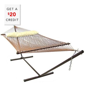 Sunnydaze Brown 2-Person Polyester Spreader Bar Rope Hammock With 15 Stand With $20 Credit