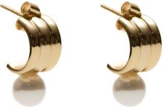 Argento Vivo Small Rib Faux Pearl Huggie Hoop Earrings in Gold at Nordstrom Rack