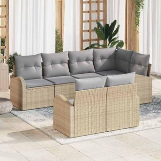 vidaXL Vidaxl - Conjunto De Sof&aacute; De Jard&iacute;n Con Coj&iacute;n 7 Pcs Beige Polirat&aacute;n