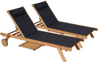 Oviala Lote de 2 tumbonas con coj&iacute;n y mesa auxiliar de madera negra