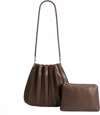 Melie Bianco Womens Carrie Pleated Vegan Leather Shoulder Bag In Chocolate