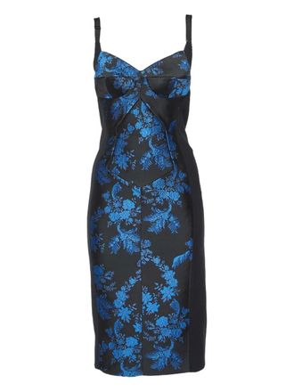Stella McCartney floral-jacquard paneled bustier midi dress - women - Polyester - S - Black