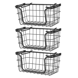 Oceanstar Stackable Metal Wire Storage Basket Set for Pantry, Countertop, Kitchen or Bathroom - Black, Set of 3