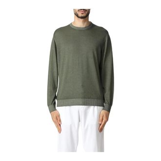 Kiton Round-neck Knitwear, male, Green, L, Linen Crew Neck Pullover Jumper