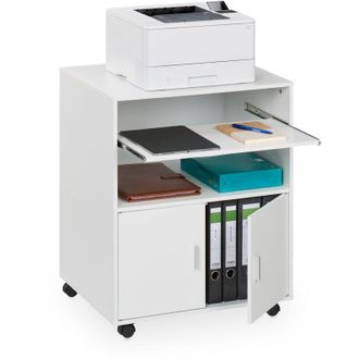 Relaxdays Relaxdays - Mobile Office Pedestal with 2 Compartments & Keyboard Tray, Printer Stand on Wheels, 74 x 60 x 48 cm, White