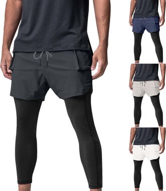 Generic BVEBJDX Mens 2 in 1 Running Pants Workout Shorts Compression Tights Zipper Pockets Sweatpants Gym Leggings Men Jogger Trousers Fitness Sport Tracksuit