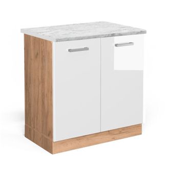 Vicco Armario Bajo Para Fregadero R-line, Blanco Alto Brillo, 80 Cm Et M&aacute;rmol