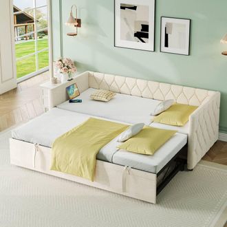 Merax 3ft Single Upholstered Daybed Sofa Bed with Charging & Trundle in Grey