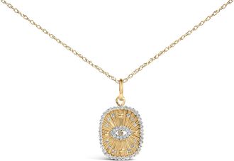 House of Brilliance 14K Yellow Gold Plated Sterling Silver 3/8 Cttw Diamond Evil Eye Pendant Necklace