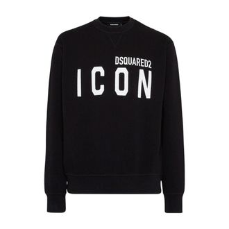 Dsquared2 Mens Black Crew Neck Sweatshirt Large White Icon Logo Cotton - Size X-Small