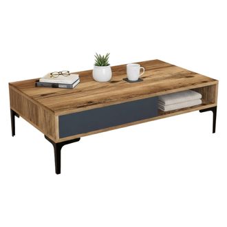 Dmora Mesa De Caf&eacute; Diadem, Mesa De Centro Baja, Revistero Para Sof&aacute;, Estante De La Sala De Estar, 105x60h33 Cm, Nogal Y Antracita, Con Embalaje Reforzado - 