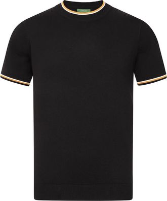 Generic Jago Mens Large Knitted T-Shirt, Cotton Blend, Crew Neck, Solid with Contrast Tipping, Casual, Heavy Knit, Regular Fit, Hip Length - Black