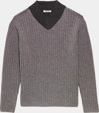Helmut Lang Men & apos;s Contrast V-Neck Wool Sweater