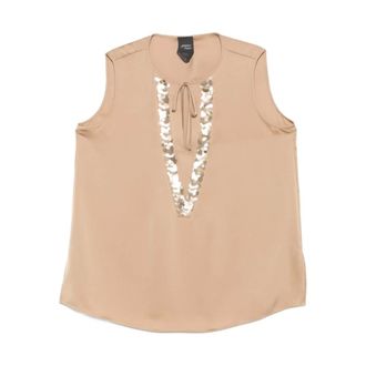 Marina Rinaldi Blouses, female, Beige, Size: 2XL Pmrvetusta Sequin-Embellishment Top