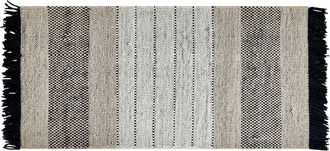 Beliani Alfombra De Lana Beige Claro Negro 80 X 150 Cm Hecho A Mano Borlas Yazlik