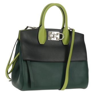 Ferragamo Studio Satchel Leather Green Leather Handbag (Pre-Owned)