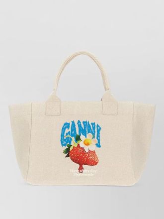 Ganni canvas tote bag graphic print handles