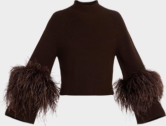 Sally Lapointe Mock-Neck Feather Merino Wool Sweater