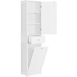 Yaheetech Homevive Armario De De Ba&ntilde;o Alto Mueble Auxiliar De Ba&ntilde;o 45x30x180 Cm Armario Estrecho Con 1 Armario Cerrado De 3 Estantes Ajustables 1 Caj&oacute;n Y 1 Cest