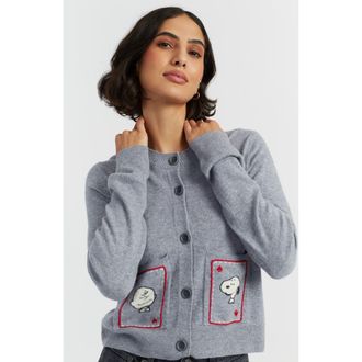 Chinti and Parker Wool Cashmere Snoopy & Charlie Brown Cardigan in Grey Marl at Nordstrom, Size X-Large