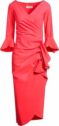 La Petite Robe Di Chiara Boni Womens Triwan Ruffle-Trim Slim-Fit Midi-Dress In Coral