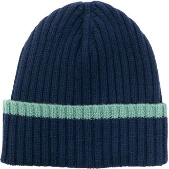 Dell'Oglio stripe-trim cashmere beanie - men - Cashmere - One Size - Blue