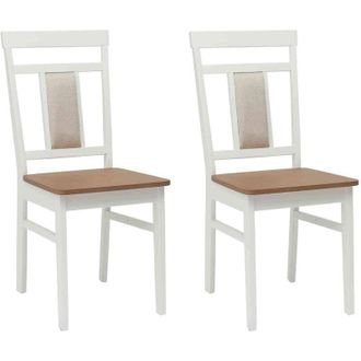 vidaXL Dining Chair 2 pcs White and Natural Solid Rubber Wood vidaXL