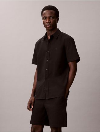 Calvin Klein Mens Seersucker Classic Button-Down Shirt - Black - L