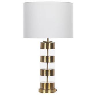 Beliani L&aacute;mpara De Mesa Base De Metal Blanco Y Dorado Con Pantalla Blanca Beatton