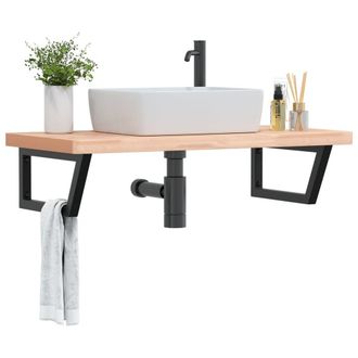 Berkfield Home Basin Shelf Wall Mounted Steel & Solid Wood Beech in Brown