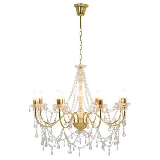Berkfield Home Chandelier with Beads Golden 8 x E14 Bulbs in Gold