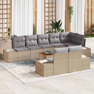 vidaXL Conjunto De Sof&aacute; De Jard&iacute;n 9 Pcs Beige, Gris Claro Vidaxl