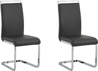 Beliani Conjunto De 2 Sillas De Comedor De Piel Sint&eacute;tica Negro Cantilever Respaldo Alto Moderno Sala De Conferencias Greedin
