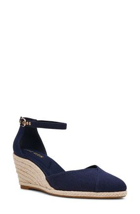 Anne Klein Wilmott Ankle Strap Espadrille Wedge Sandal in Navy Canvas at Nordstrom, Size 5.5