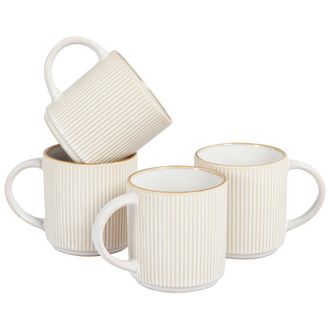 Beliani Beliani - Conjunto De 16 Piezas De Gres Gris Claro Vajilla 4 Personas A Mano Esmalte Sesame