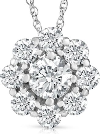 Pompeii3 VS 3 Ct Diamond & Moissanite Halo Pendant 14k White Gold 18 Lab Grown Necklace