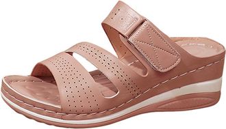 Generic 2025 Foreign Trade Womens Casual Fish Mouth Slope Heel Slippers Sandals with Large One Word Design Comfortable Walking Footwear for Daily Use (Red, 5.