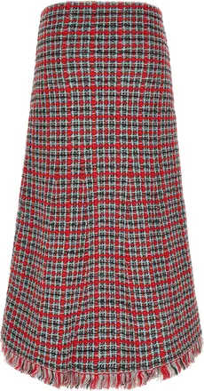 Self Portrait Check Tweed Skirt - Red