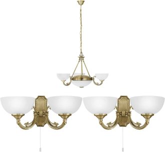 Loops Ceiling Pendant Light & 2x Matching Wall Lights Bronze & Satin Glass Chandelier in Clear