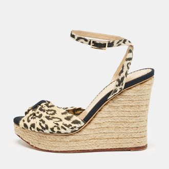 Charlotte Olympia Beige/black Fabric Wedge Espadrille Sandals