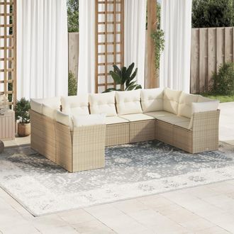 vidaXL Set De Sof&aacute;s De Jard&iacute;n 9 Pzas Con Cojines Rat&aacute;n Sint&eacute;tico Beige Vidaxl