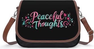 Generic Peaceful Thoughts Crossbody Bag Womens Handbag PU Message Bags Shoulder Purse with Adjustable Strap